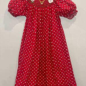 MomMe And More Red Smocked Santa, Reindeer and Mrs Claus Christmas dress